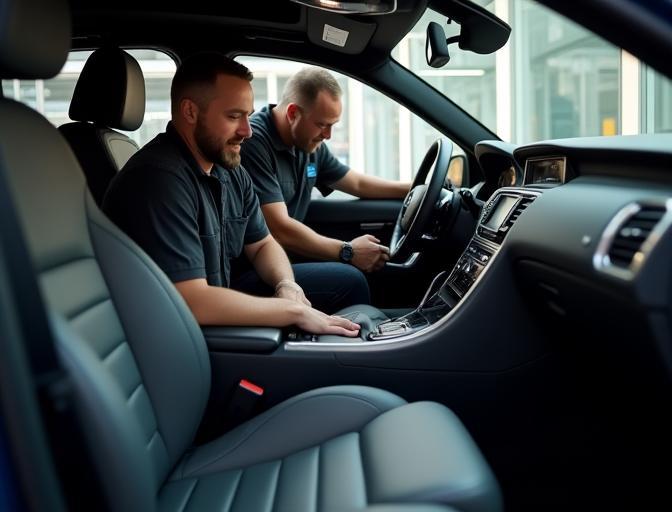 Premier Auto Detailing team working on a car interior